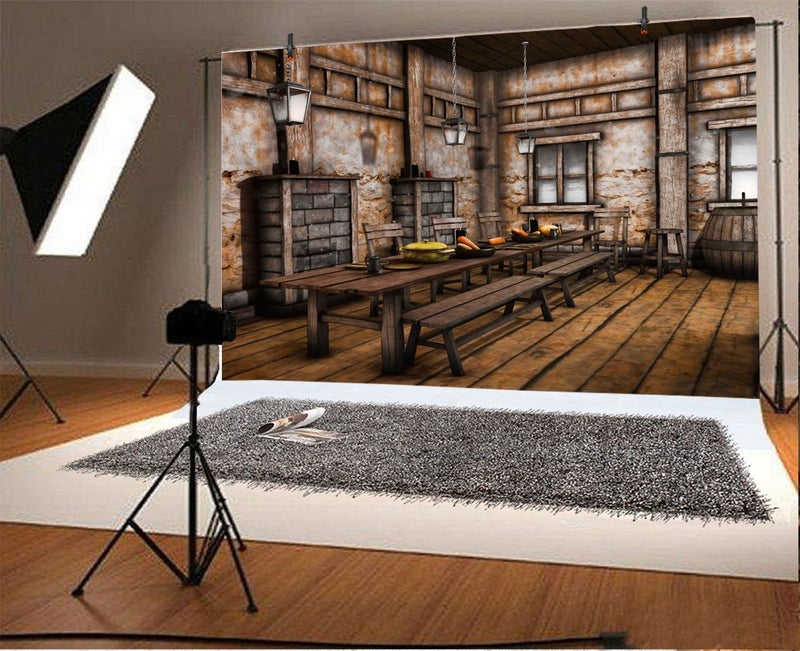 LFEEY 10x8ft Medieval Tavern Backdrop for Photography - Shabby West Cowboy Theme With Wood Bar Counter, Tables, Chairs - Wild West Party Decorations, Western Portraits Photo Studio Props - Image 2